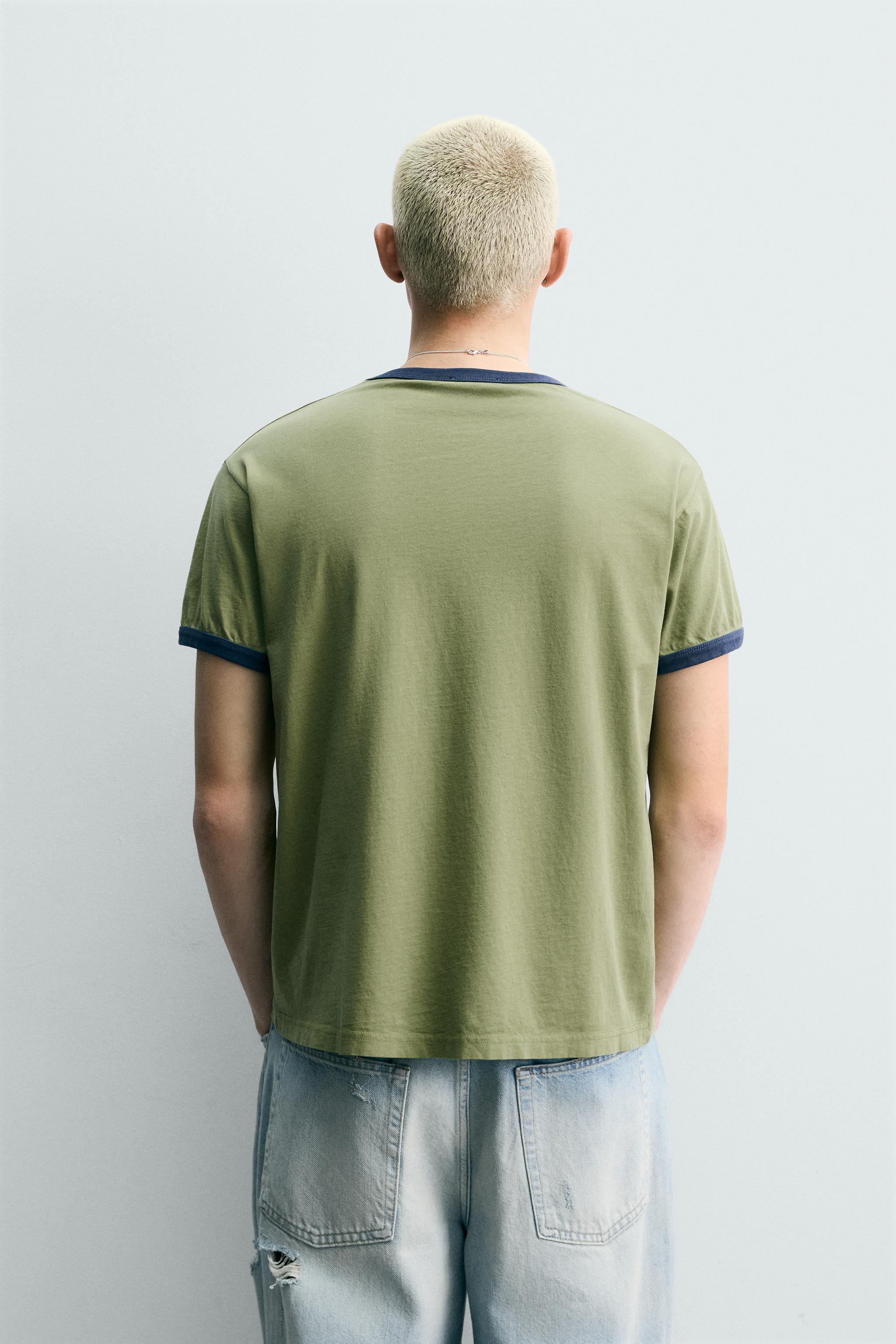 WASHED PRINT CONTRAST RIB T-SHIRT